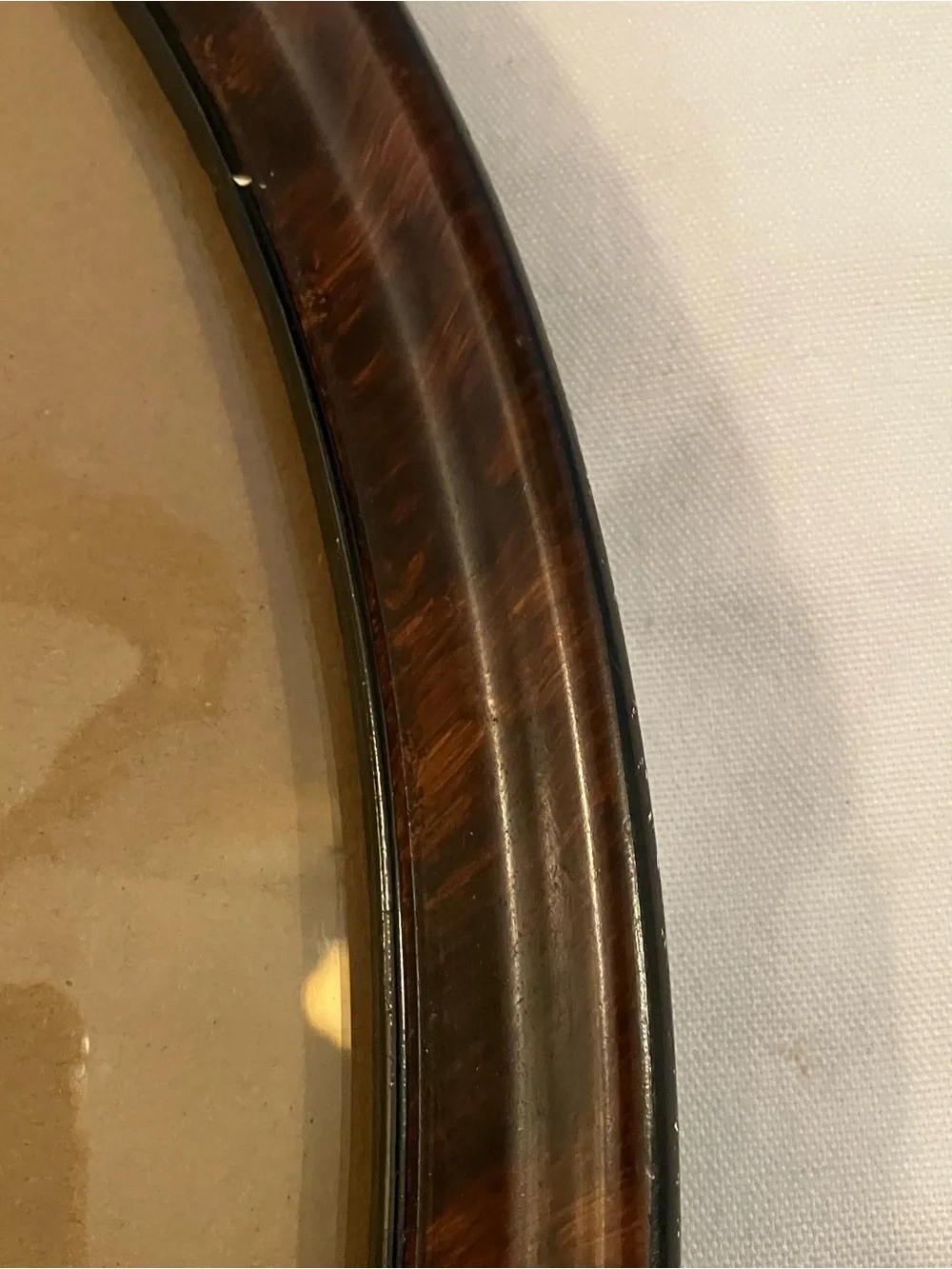Antique Vintage Wood Oval Hanging Frame Picture Glass Convex Bubble 14.5 x 17.75